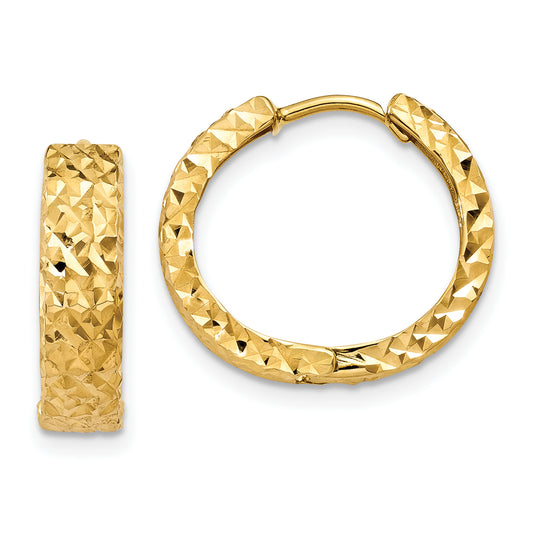 14K Yellow Gold Diamond Cut Hinged Hoop Earrings