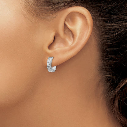 14K White Gold Diamond Cut Hinged Hoop Earrings