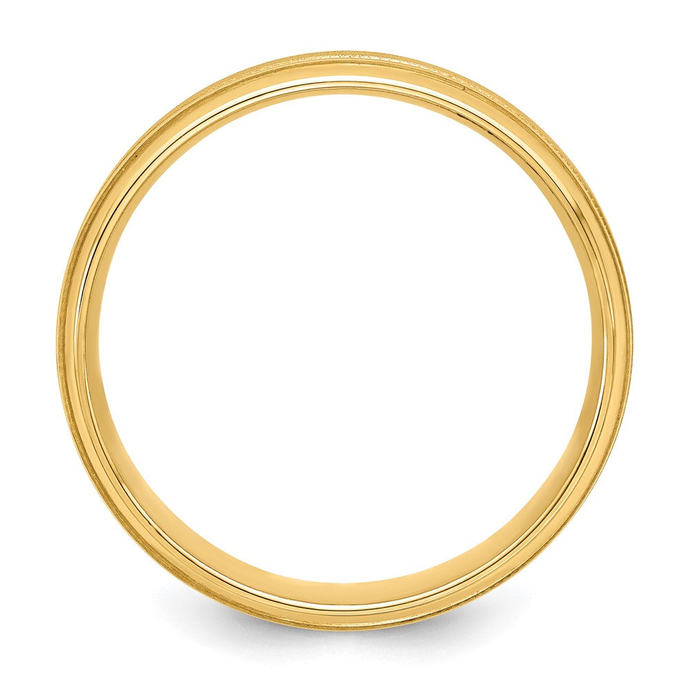 14K Yellow Gold 6mm Lightweight Comfort Fit Brushed Satin/Polished Milgrain Grooved Edge Wedding Band