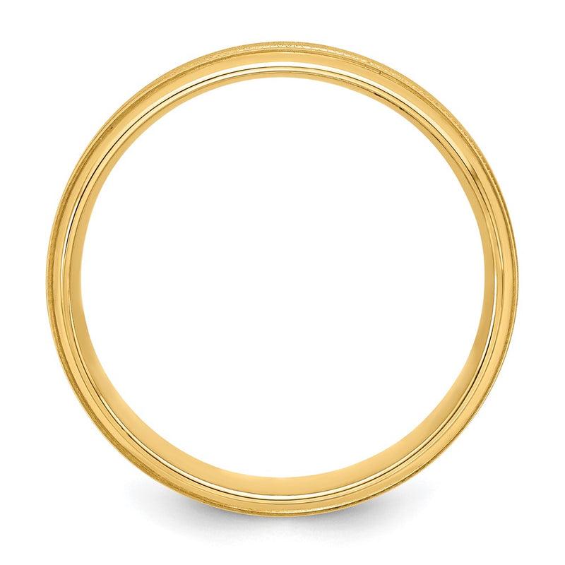 14K Yellow Gold 6mm Lightweight Comfort Fit Brushed Satin/Polished Milgrain Grooved Edge Wedding Band