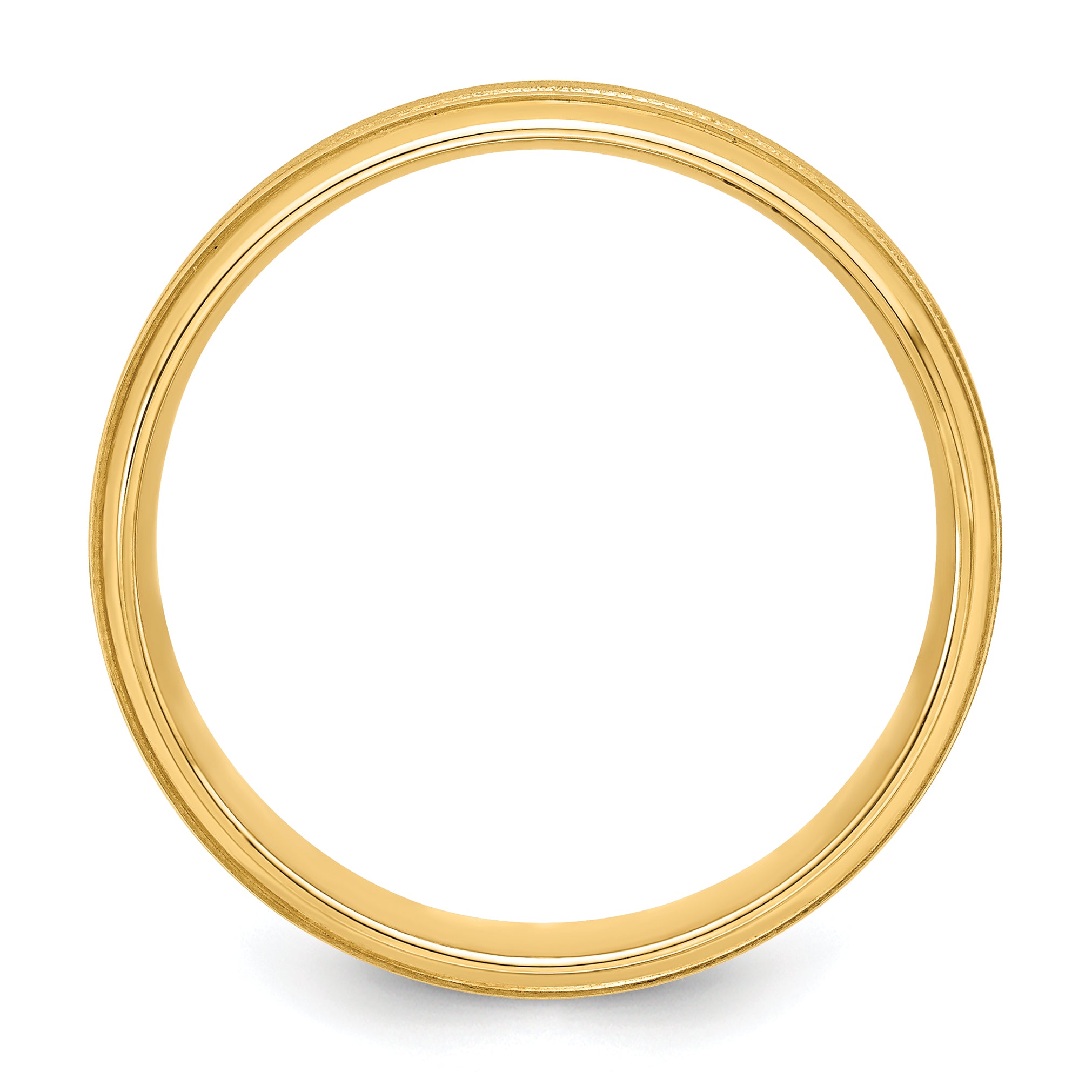 14K Yellow Gold 6mm Lightweight Comfort Fit Brushed Satin/Polished Milgrain Grooved Edge Wedding Band