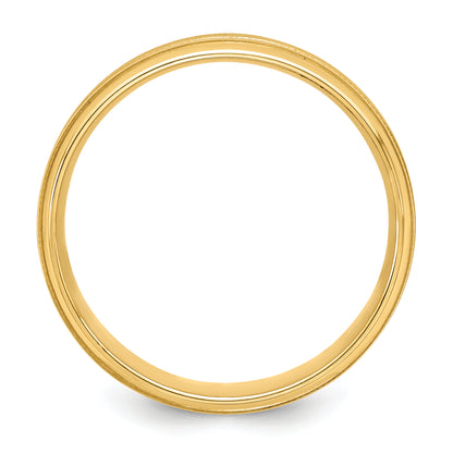 14K Yellow Gold 6mm Lightweight Comfort Fit Brushed Satin/Polished Milgrain Grooved Edge Wedding Band