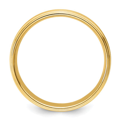 14K Yellow Gold 6mm Lightweight Comfort Fit Brushed Satin/Polished Milgrain Grooved Edge Wedding Band