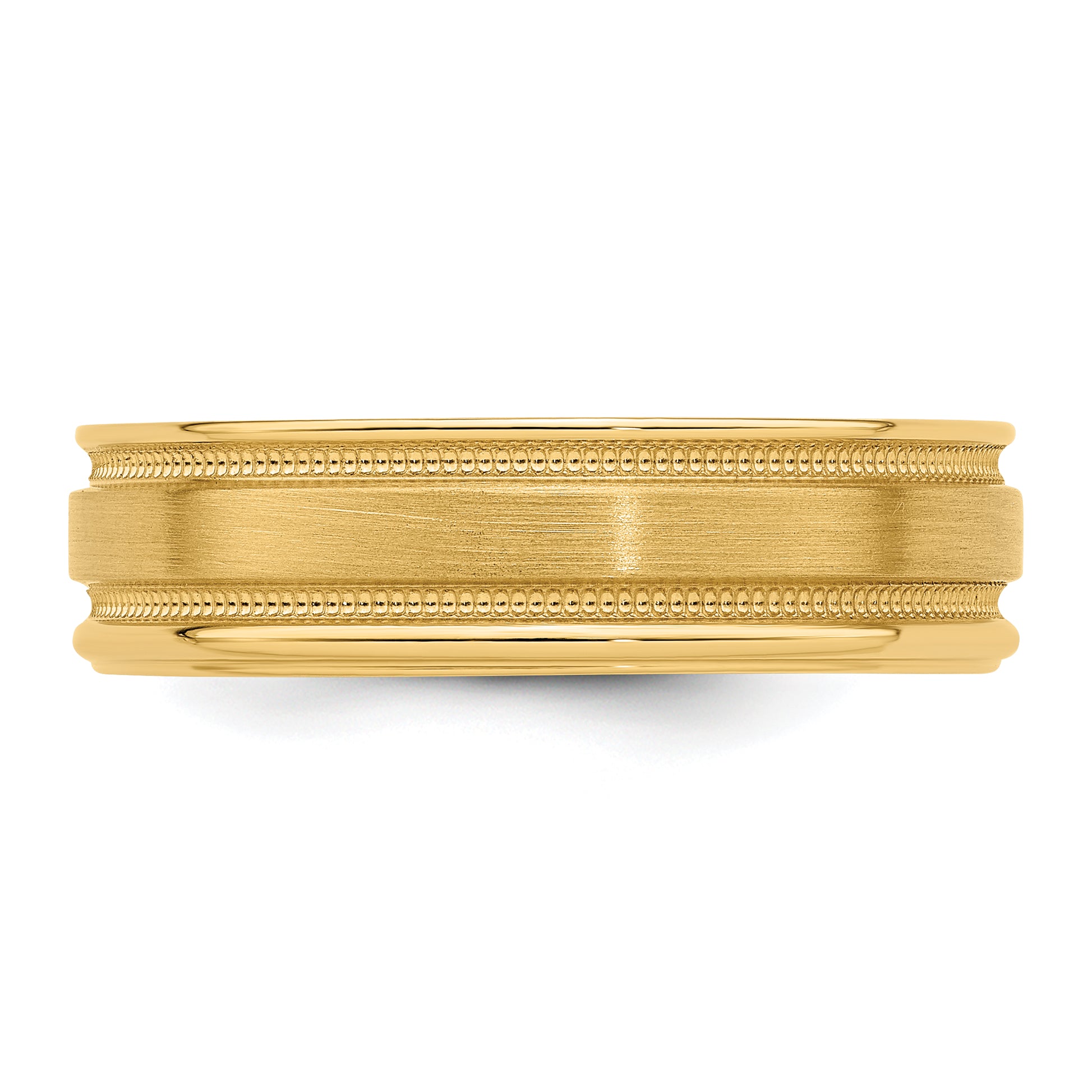 14K Yellow Gold 6mm Heavyweight Comfort Fit Brushed Satin/Polished Milgrain Grooved Edge Wedding Band