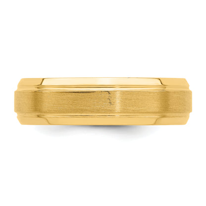 14K Yellow Gold 6mm Standard Weight Comfort Fit Brushed Satin/Polished Line Edge Wedding Band