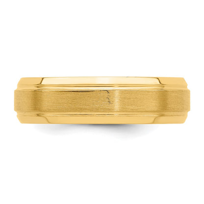 14K Yellow Gold 6mm Lightweight Comfort Fit Brushed Satin/Polished Line Edge Wedding Band