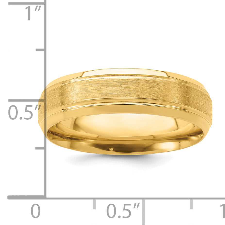 14K Yellow Gold 6mm Standard Weight Comfort Fit Brushed Satin/Polished Line Edge Wedding Band