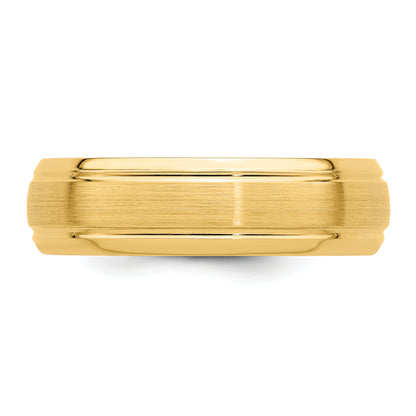 14K Yellow Gold 6mm Standard Weight Comfort Fit Brushed Satin Line Edge Wedding Band