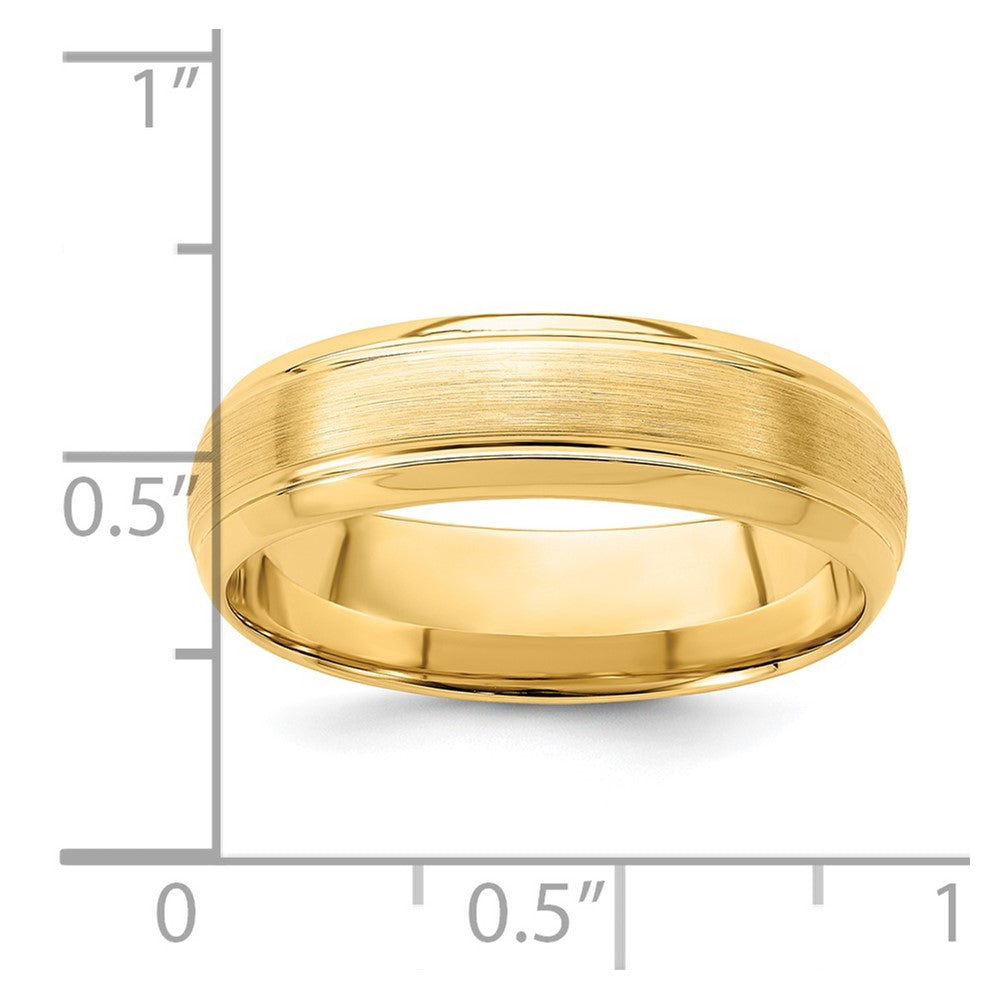 14K Yellow Gold 6mm Standard Weight Comfort Fit Brushed Satin Line Edge Wedding Band