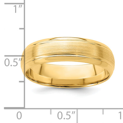 14K Yellow Gold 6mm Standard Weight Comfort Fit Brushed Satin Line Edge Wedding Band