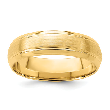 14K Yellow Gold 6mm Heavyweight Comfort Fit Brushed Satin Line Edge Wedding Band