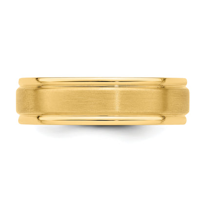 14K Yellow Gold 6mm Lightweight Comfort Fit Brushed Satin/Polished Grooved Edge Wedding Band