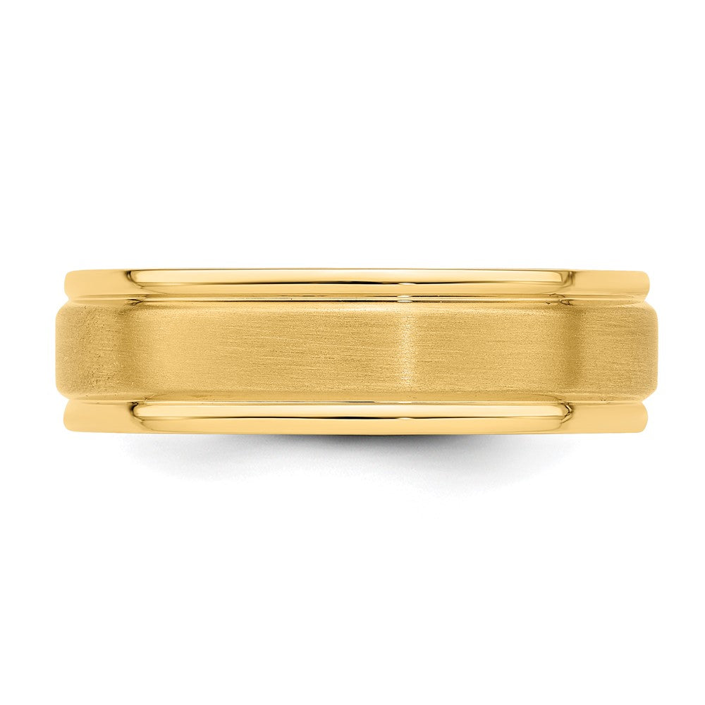 14K Yellow Gold 6mm Heavyweight Comfort Fit Brushed Satin/Polished Grooved Edge Wedding Band