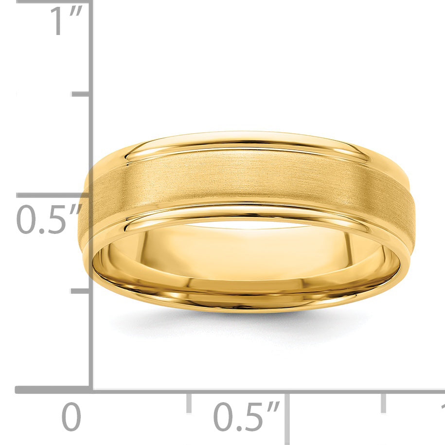 14K Yellow Gold 6mm Lightweight Comfort Fit Brushed Satin/Polished Grooved Edge Wedding Band