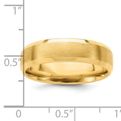 14K Yellow Gold 6mm Standard Weight Comfort Fit Brushed Satin With Polished Beveled Edge Wedding Band