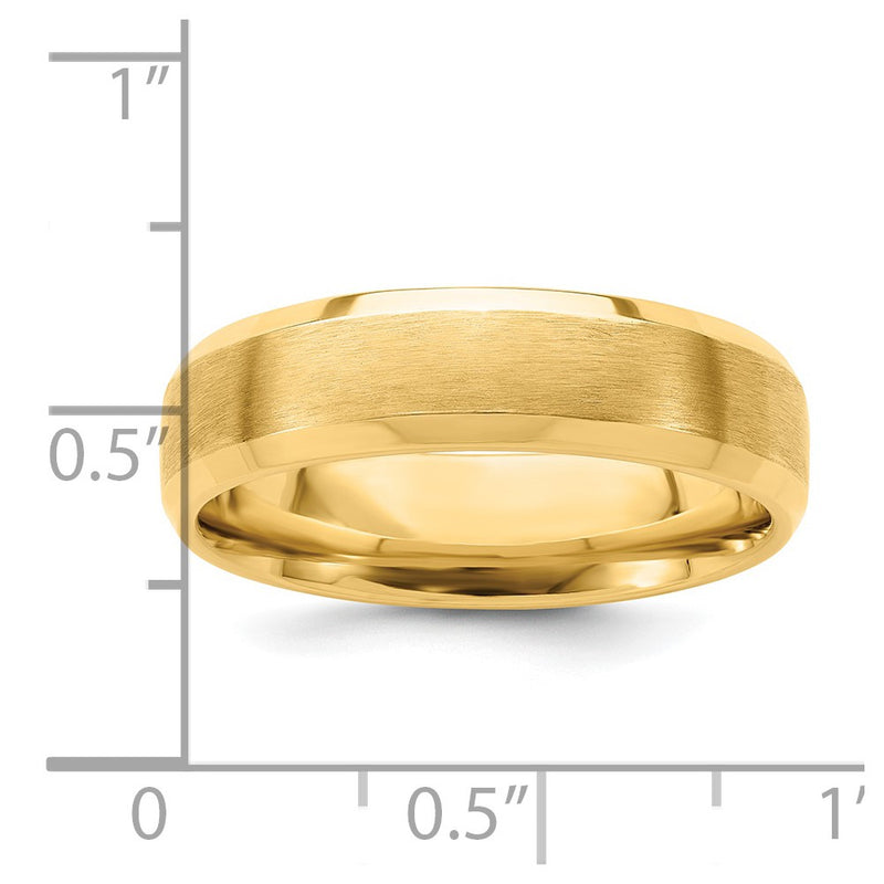 14K Yellow Gold 6mm Lightweight Comfort Fit Brushed Satin with Polished Beveled Edge Wedding Band Ring