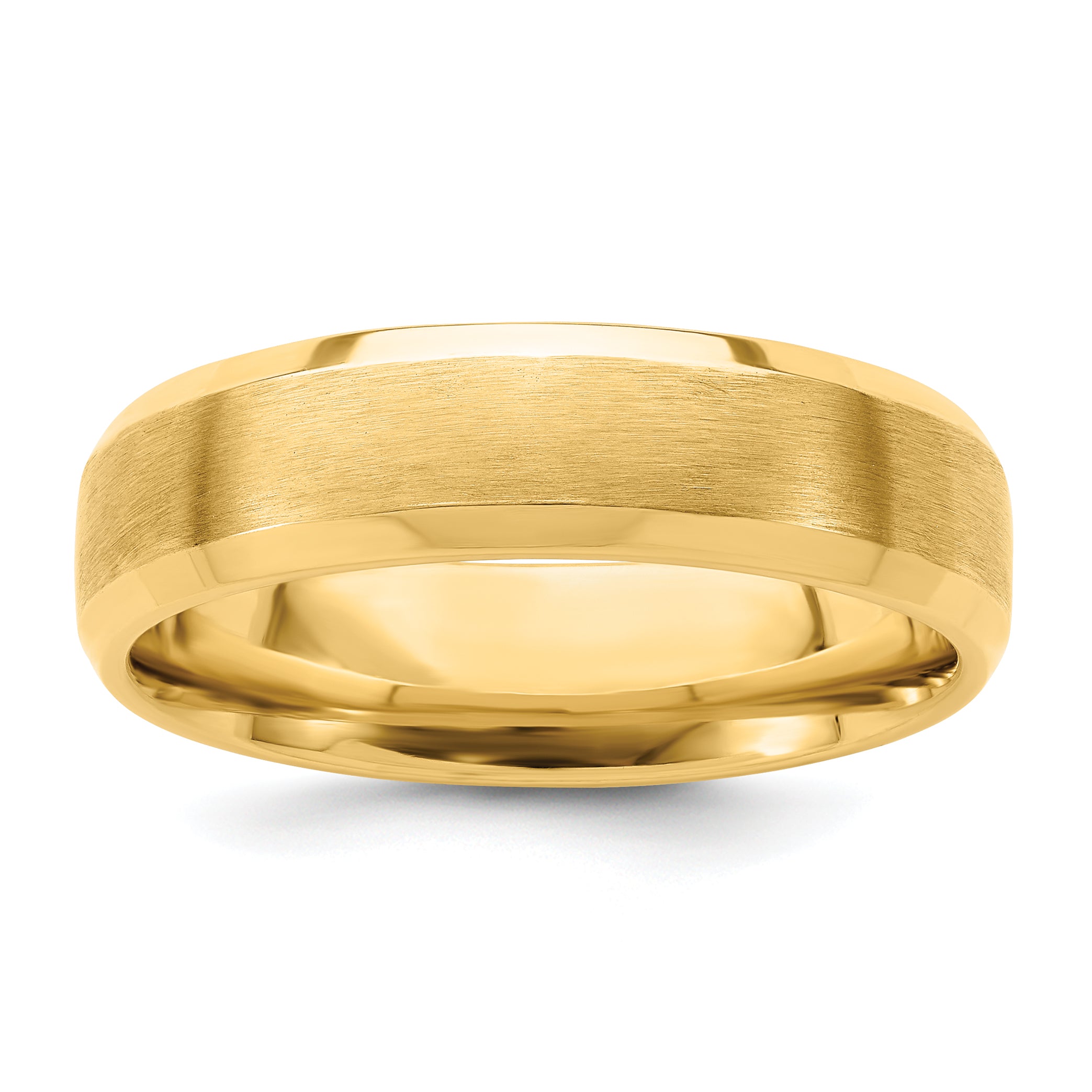 14K Yellow Gold 6mm Lightweight Comfort Fit Brushed Satin With Polished Beveled Edge Wedding Band