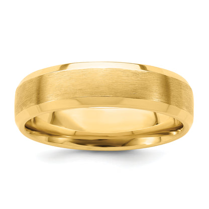 14K Yellow Gold 6mm Standard Weight Comfort Fit Brushed Satin With Polished Beveled Edge Wedding Band