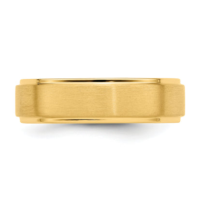 14K Yellow Gold 6mm Heavyweight Comfort Fit Brushed Satin/Polished Stepped Edge Wedding Band
