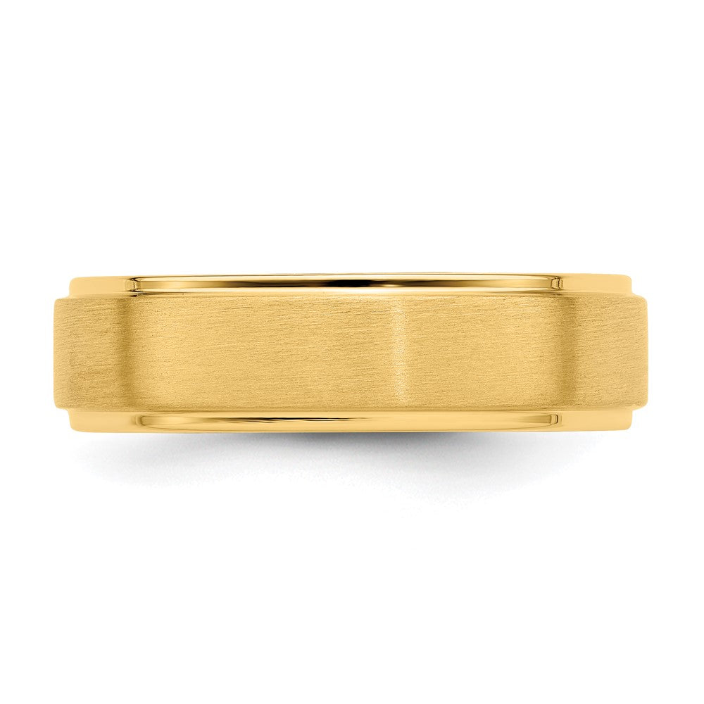 14K Yellow Gold 6mm Heavyweight Comfort Fit Brushed Satin/Polished Stepped Edge Wedding Band