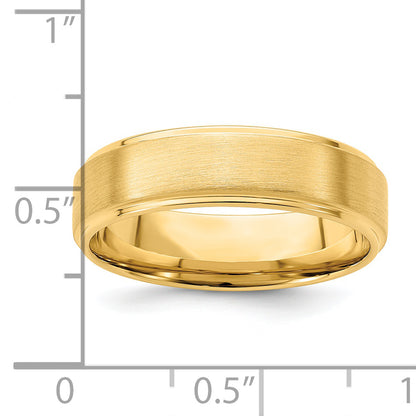 14K Yellow Gold 6mm Heavyweight Comfort Fit Brushed Satin/Polished Stepped Edge Wedding Band