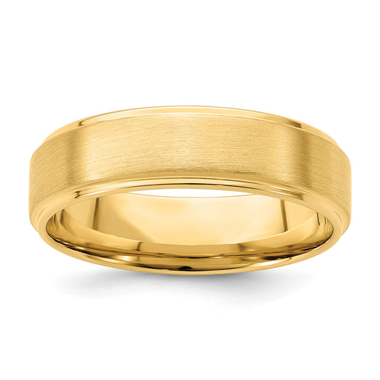 14K Yellow Gold 6mm Heavyweight Comfort Fit Brushed Satin/Polished Stepped Edge Wedding Band
