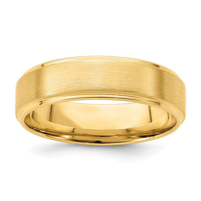 14K Yellow Gold 6mm Lightweight Comfort Fit Brushed Satin/Polished Stepped Edge Wedding Band