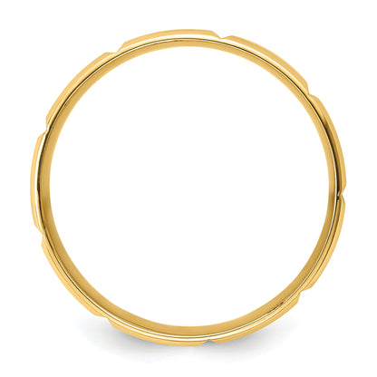 14K Yellow Gold 6mm Standard Weight Comfort Fit Brushed/Polished Beveled Edge With Vertical Lines Wedding Band