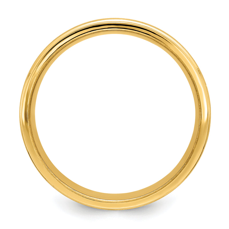 14K Yellow Gold 6mm Lightweight Comfort Fit Brushed Satin With Center Line Fancy Wedding Band