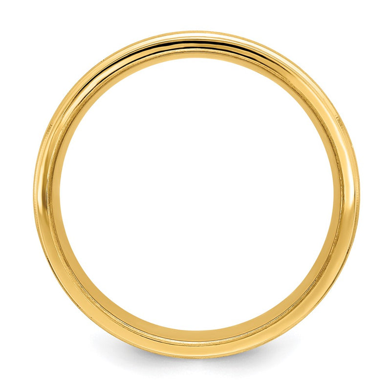 14K Yellow Gold 6mm Standard Weight Comfort Fit Brushed Satin With Center Line Fancy Wedding Band