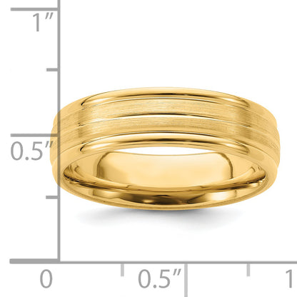 14K Yellow Gold 6mm Heavyweight Comfort Fit Brushed Satin With Center Line Fancy Wedding Band