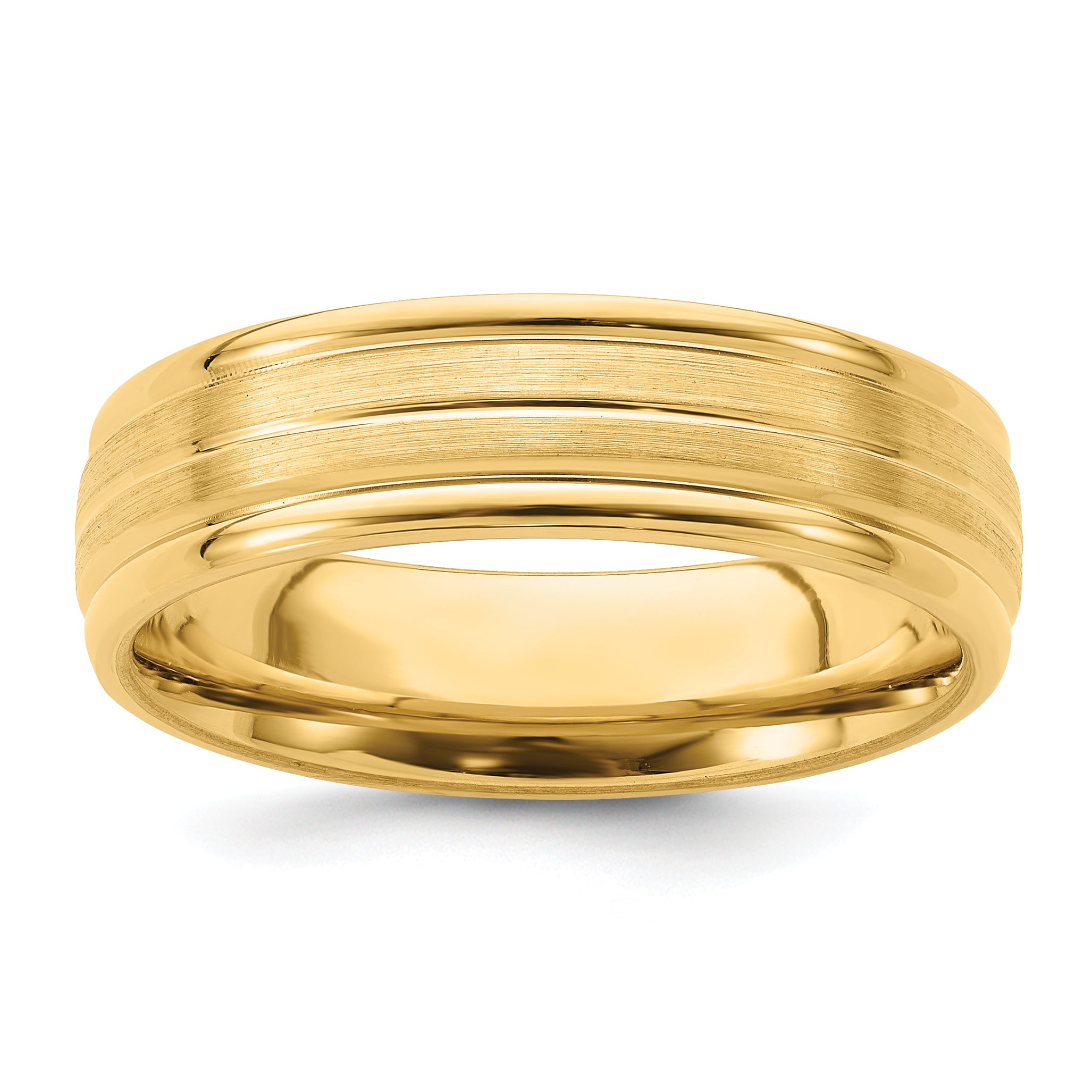 14K Yellow Gold 6mm Standard Weight Comfort Fit Brushed Satin With Center Line Fancy Wedding Band