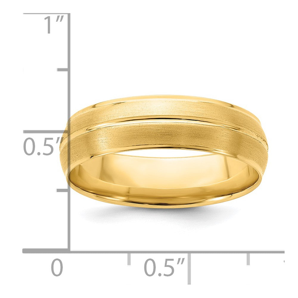 14K Yellow Gold 6mm Standard Weight Comfort Fit Brushed/Polished Center Line Wedding Band Ring