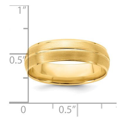 14K Yellow Gold 6mm Standard Weight Comfort Fit Brushed/Polished Center Line Wedding Band Ring