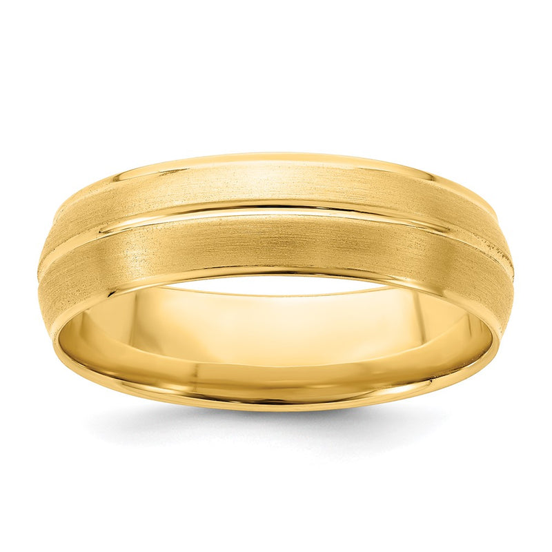 14K Yellow Gold 6mm Standard Weight Comfort Fit Brushed/Polished Center Line Wedding Band Ring