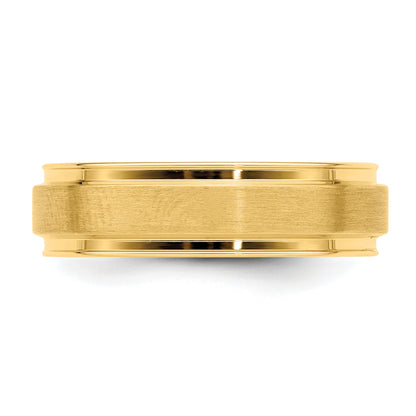 14K Yellow Gold 6mm Standard Weight Comfort Fit Brushed Satin Fancy Wedding Band