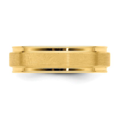 14K Yellow Gold 6mm Standard Weight Comfort Fit Brushed Satin Fancy Wedding Band