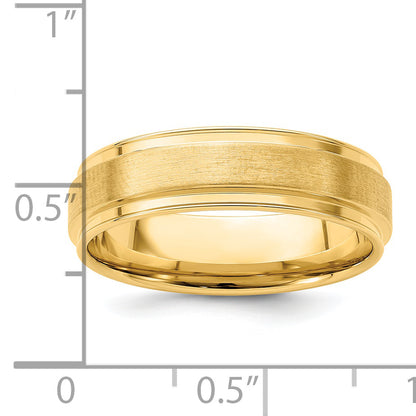 14K Yellow Gold 6mm Standard Weight Comfort Fit Brushed Satin Fancy Wedding Band