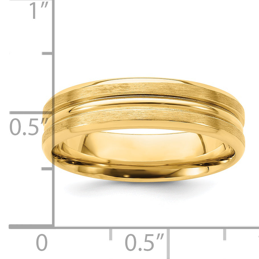 14K Yellow Gold 6mm Lightweight Comfort Fit Brushed Satin With Center Groove Wedding Band