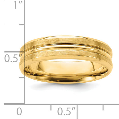 14K Yellow Gold 6mm Lightweight Comfort Fit Brushed Satin With Center Groove Wedding Band
