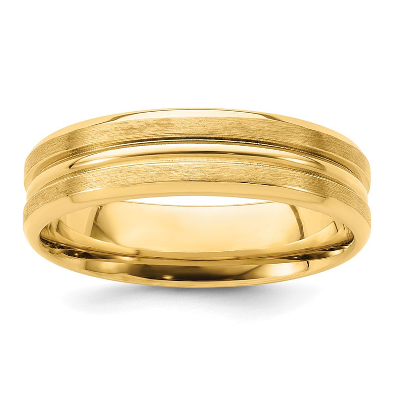 14K Yellow Gold 6mm Standard Weight Comfort Fit Brushed Satin With Center Groove Wedding Band