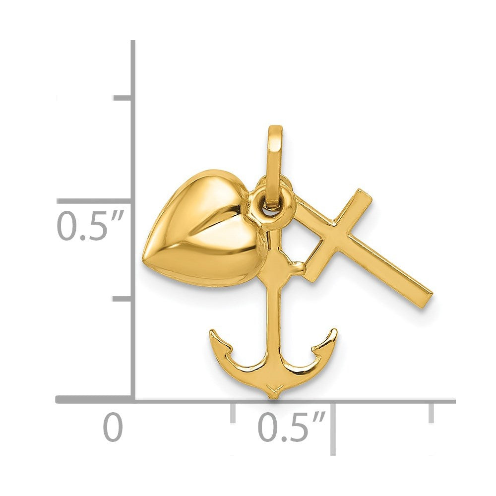 14k Yellow Gold 14K Polished Heart Cross Anchor Pendant