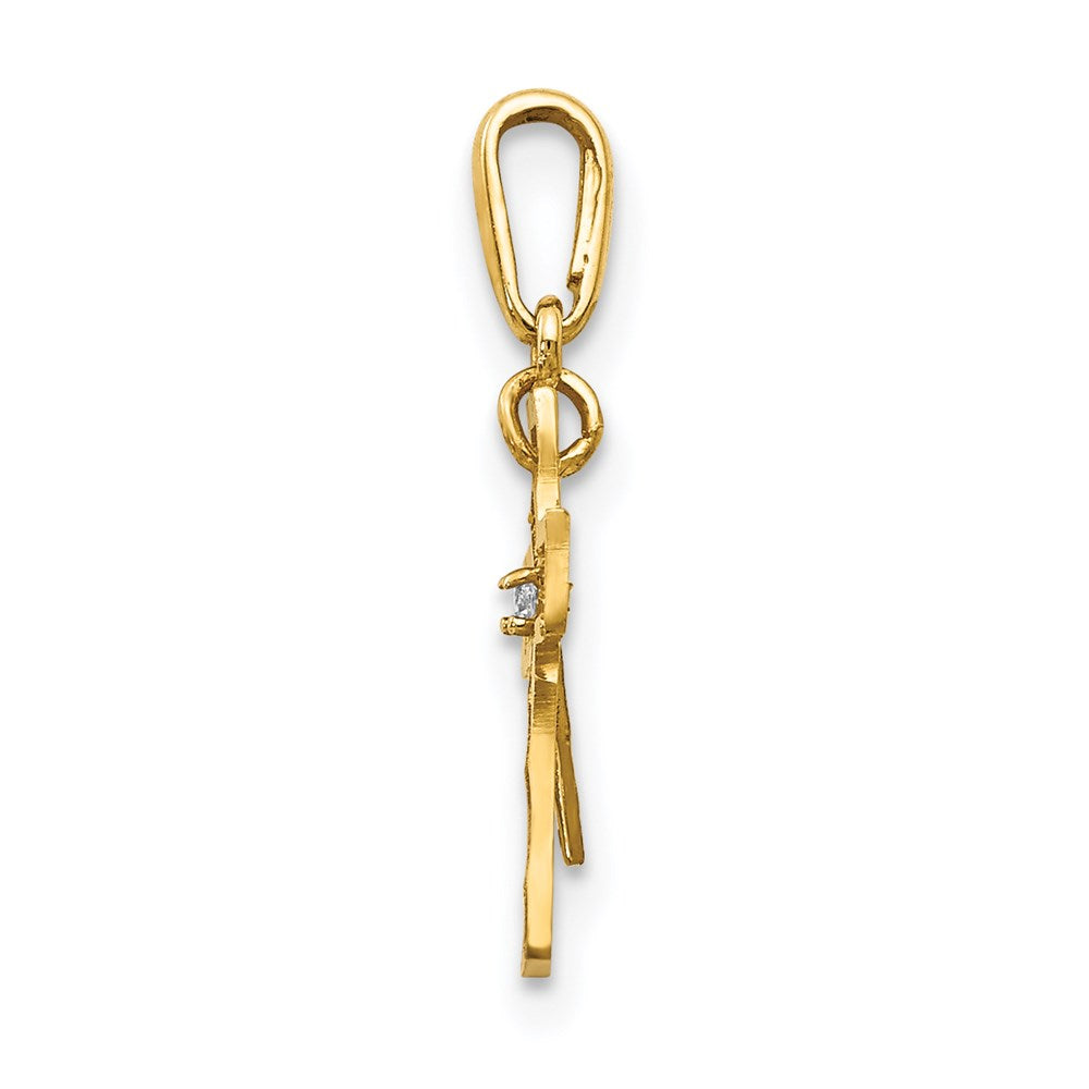14K Yellow Gold CZ Diamond-Cut Children's Cross Pendant