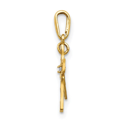 14K Yellow Gold CZ Diamond-Cut Children's Cross Pendant