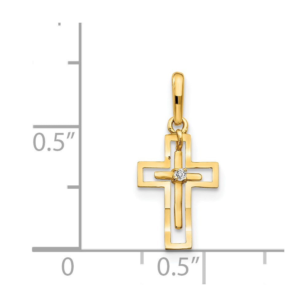 14K Yellow Gold CZ Diamond-Cut Children's Cross Pendant