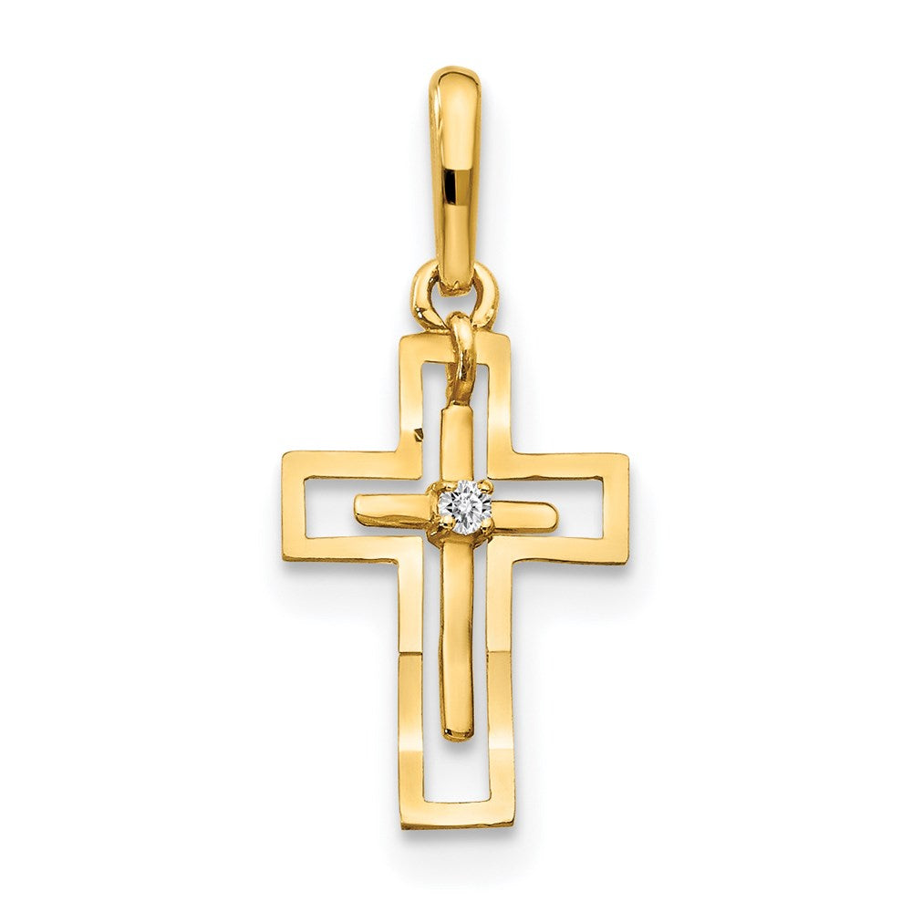 14K Yellow Gold CZ Diamond-Cut Children's Cross Pendant