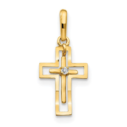 14K Yellow Gold CZ Diamond-Cut Children's Cross Pendant