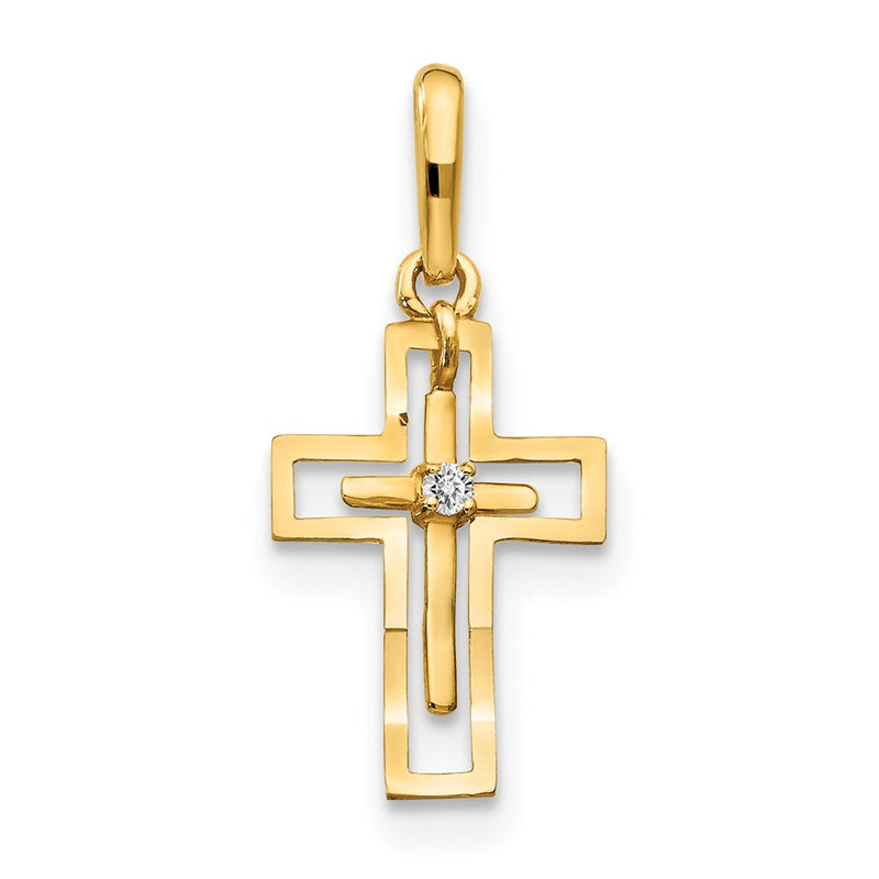 14K Yellow Gold CZ Diamond-Cut Children's Cross Pendant