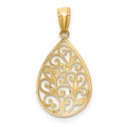 14k Yellow Gold 14K Gold Polished and Textured Small Filigree Teardrop Pendant