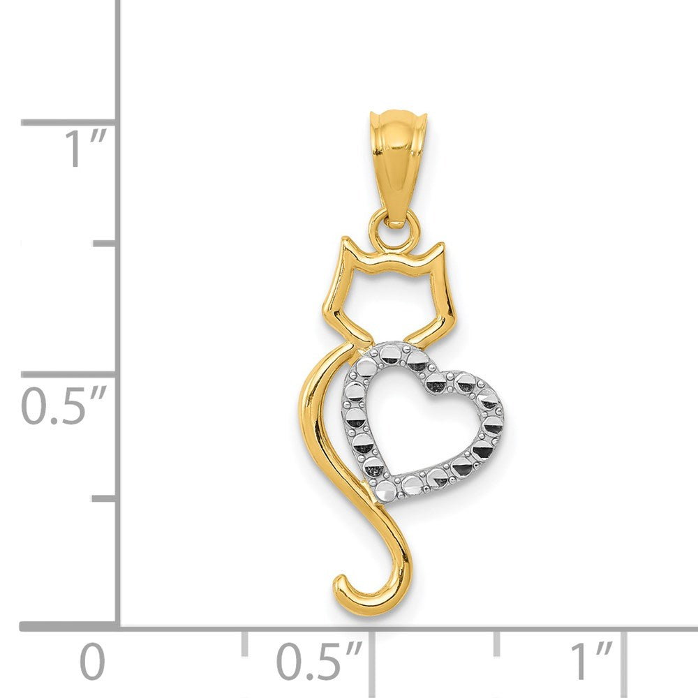 14k Yellow & Rhodium 14k Rhodium-Plated Polished Cat w/Heart Pendant